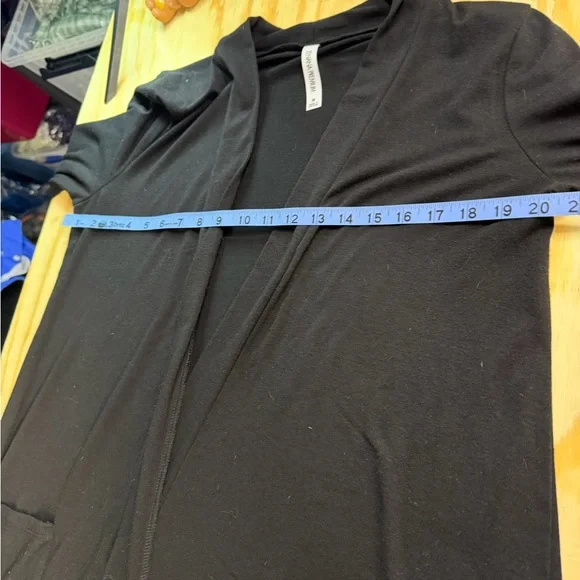 Zenana Premium Black Open Front Cardigan Womens Medium Duster Pocket - Picture 4 of 7